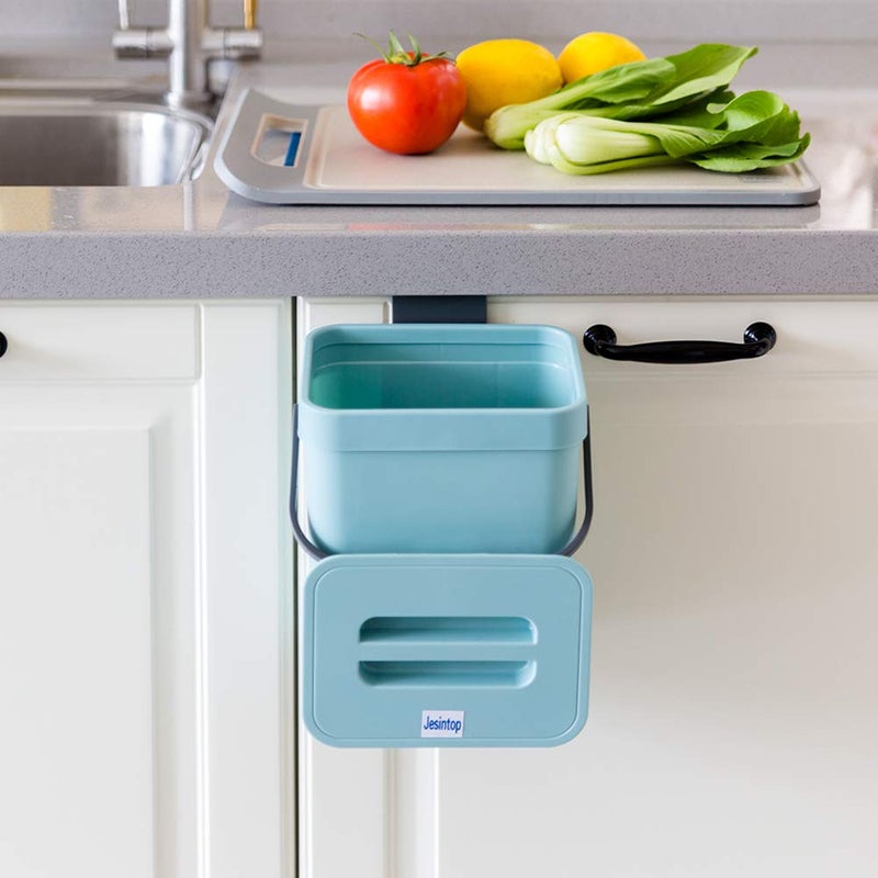 Jesintop Kitchen Compost Bin Indoor for Counter Top,Hanging Small Trash Can with Lid,Food Waste Bin,Mountable Compost Busket 1.3 Gal/5 L Series,Blue - Image 2